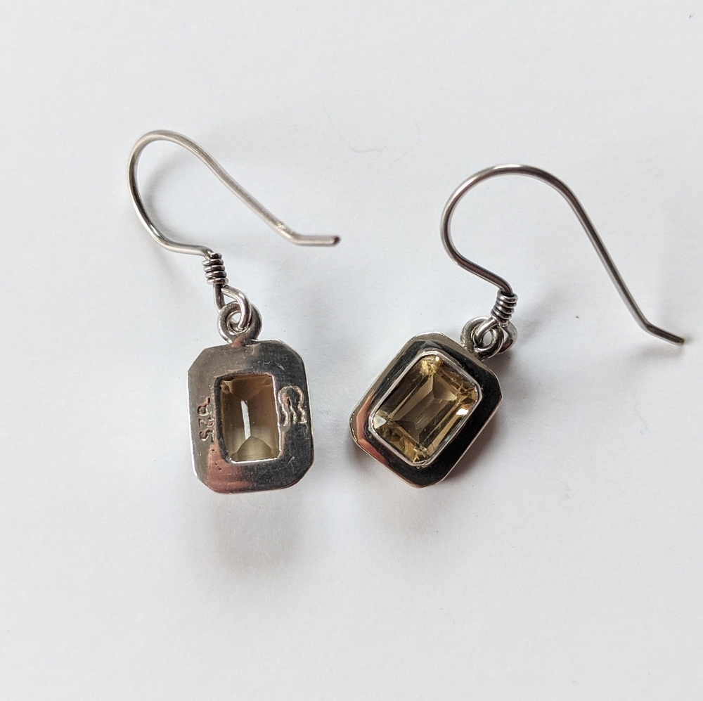 Sterling Earrings With Citrine Yellow Stones - Picture 3 of 3